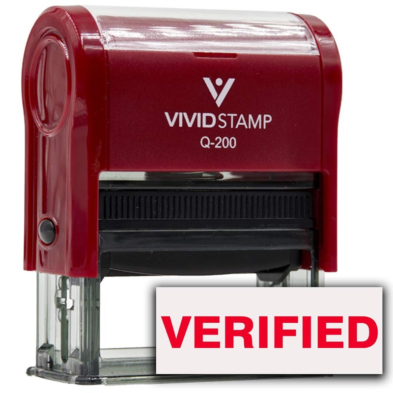 Vivid Stamp Verified Self Inking Rubber Stamp (Red Ink) - Medium - Image 1